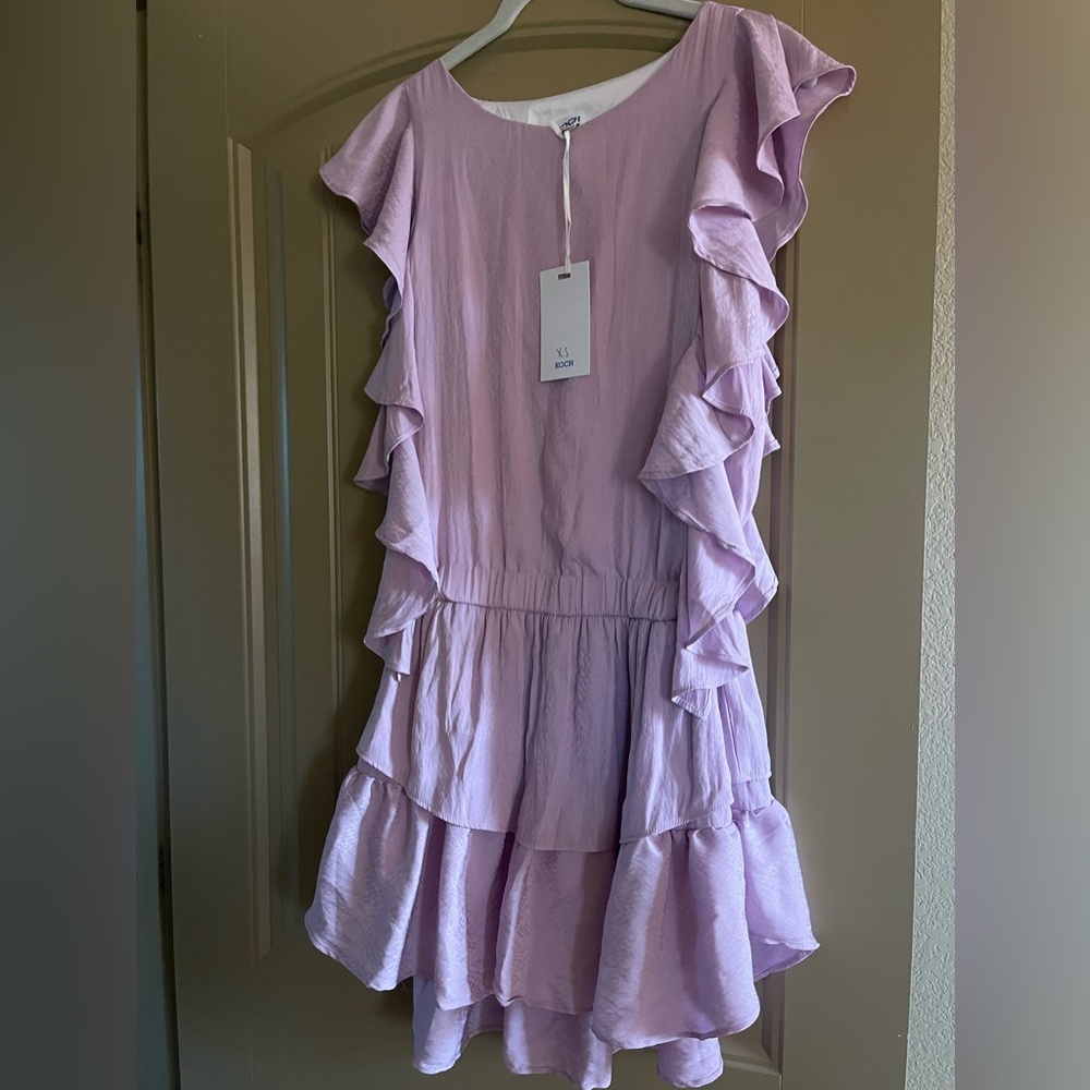 koch lavendar ruffle dress XS NWT